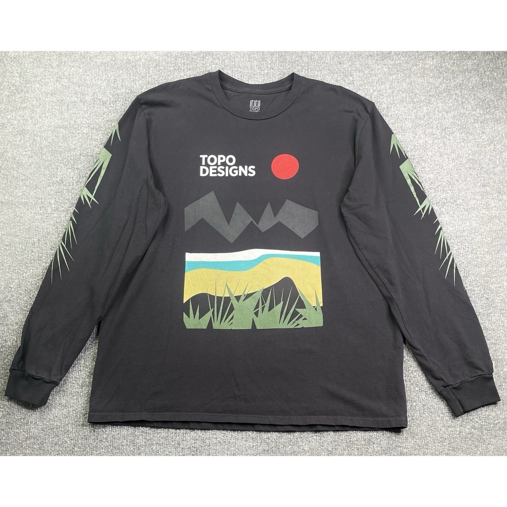 Topo Designs Long Sleeve Graphic Tee Mens XL Black Mountain Landscape Print